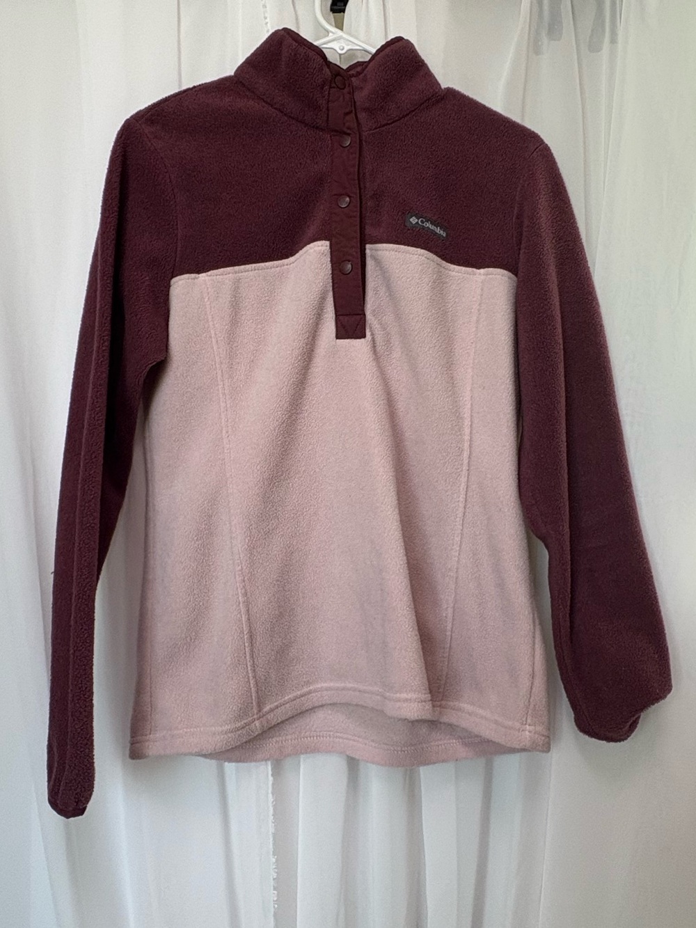Columbia Sherpa Jacket in Dusty Rose with Light Blue Trim